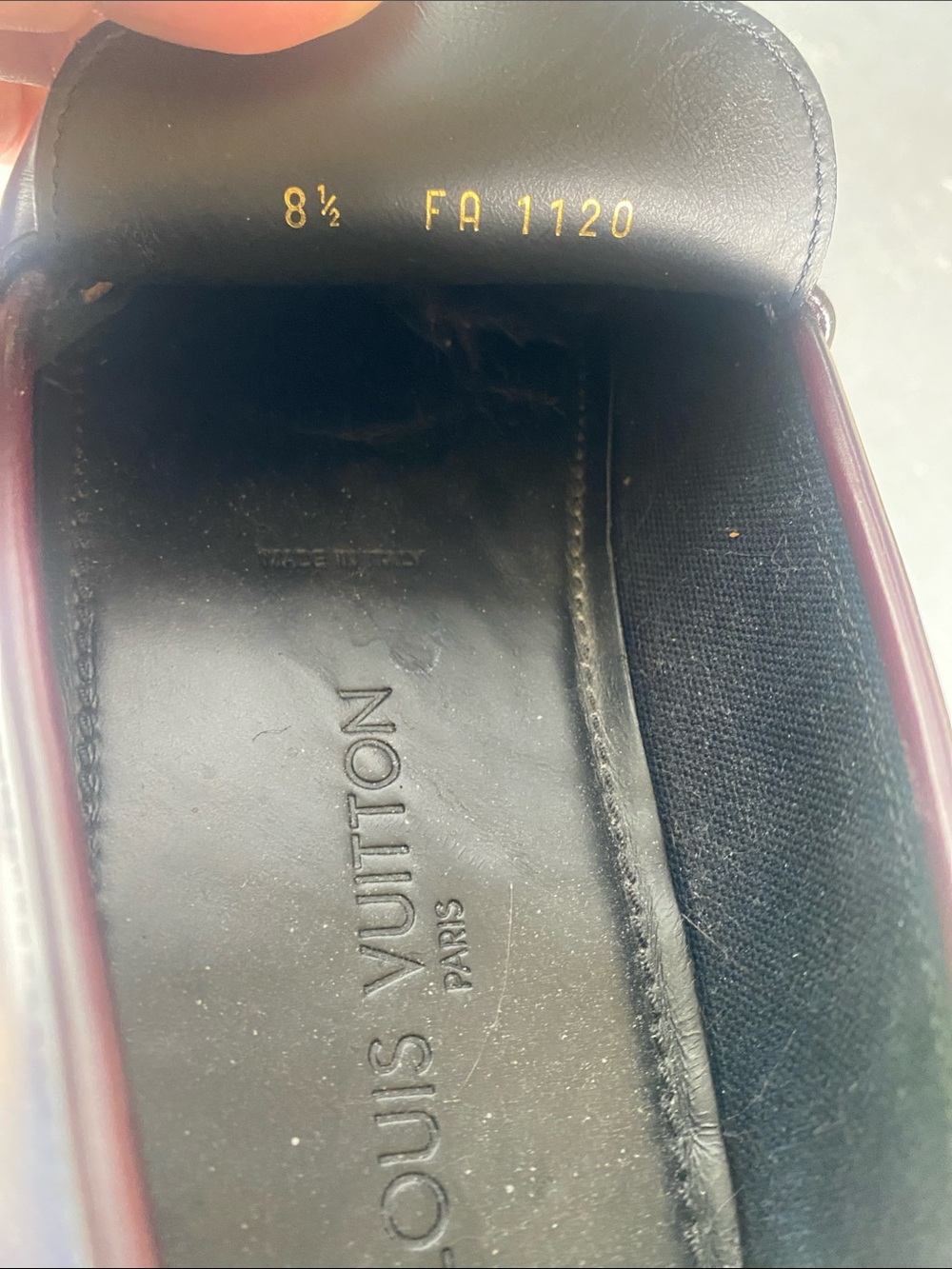 Louis Vuitton Men's Burgundy Leather Penny Loafers with LV Logo - Picture 10 of 10